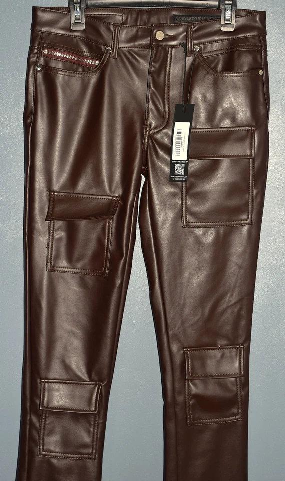 Jean Rockstar Original Petrus Apilado Cuero Acampanado PU Talla Hombre 34, Marrón Foto 4 de 4