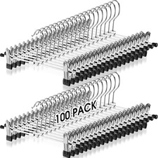 100 Adjustable Metal Pant Hangers with Clips for Closet Organization