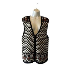 Vtg Blk Wht Brn Sweater Vest, Women  s M, Marsh Landing Hand Knits