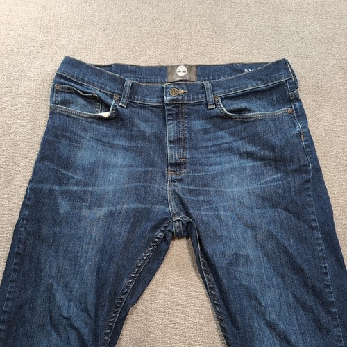 Pantalones de mezclilla rectos Timberland para hombre W34 L32 algodón azul marino
