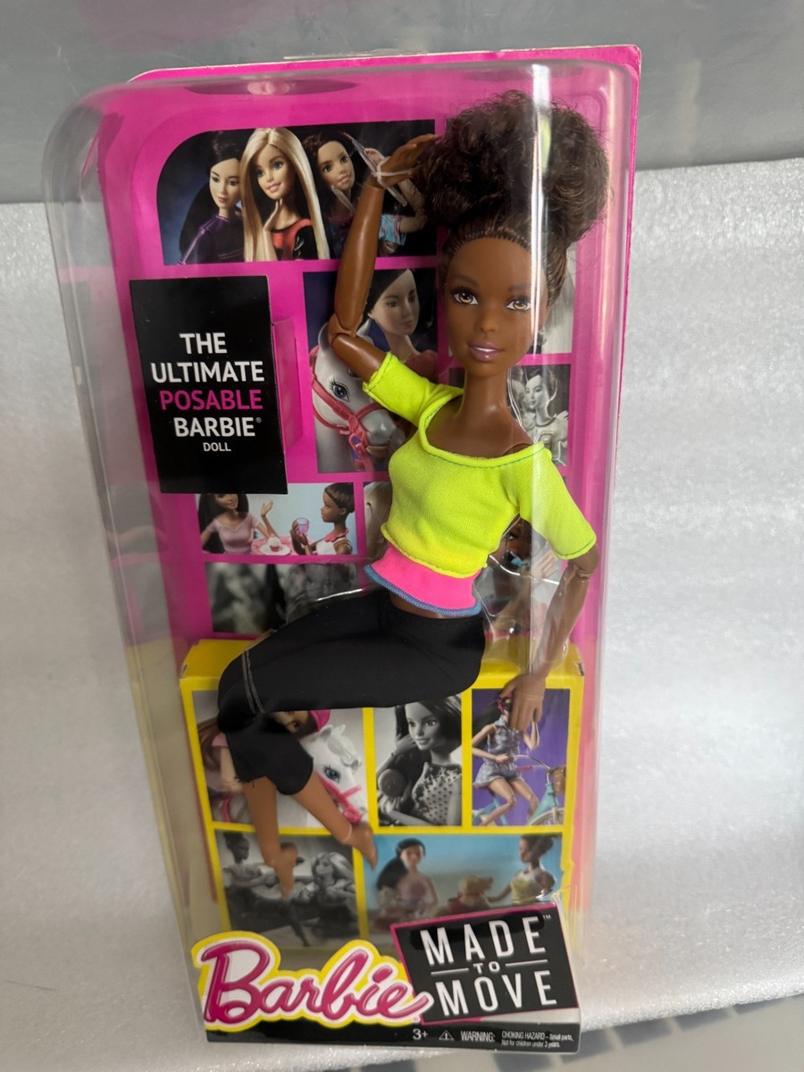 Mattel 2016 Made to Move Black Barbie AA Doll Yellow Top RARE in