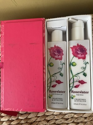 Crabtree & Evelyn ROSEWATER Bath & Shower Gel + Body Lotion Gift Box Set new