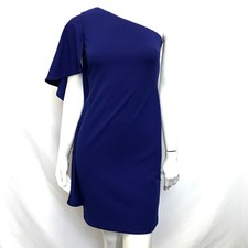 Calvin Klein Asymmetrical One Sleeve Flutter Dress Cobalt Blue Sz 2