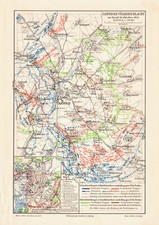 Leipziger V&ouml;lkerschlacht historische Landkarte Lithographie ca. 1905 Milit&auml;r