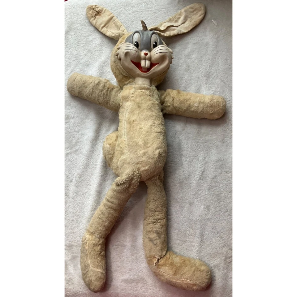 复古 20 世纪 50 年代 Bugs 兔子毛绒娃娃玩具填充动物橡胶脸兔子*阅读 — 第 2/4 张图片