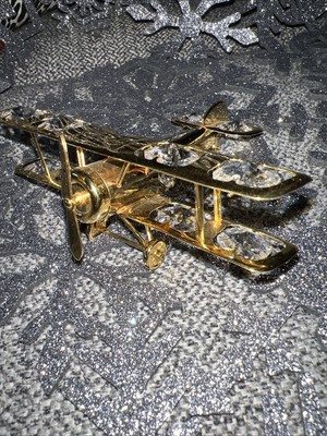Gold Plated Bi-wing Airplane W/ Swarovski Crystals 