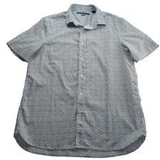 Perry Ellis Short Sleeve Button Front Shirt Men's Size Large White Diamond Print