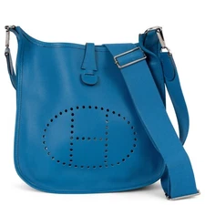 71827 auth HERMES Mykonos blue Epsom leather EVELYNE 29 Crossbody Bag