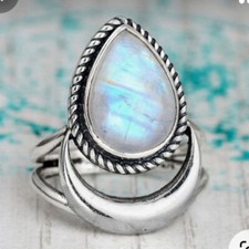 Natural Moonstone Gemstone 925 Sterling Silver Handmade Ring Gift For Women B-05