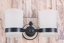 Black Oil Rubbed Bronze Wall Mounted Toothbrush Holder with Two Ceramic Cups