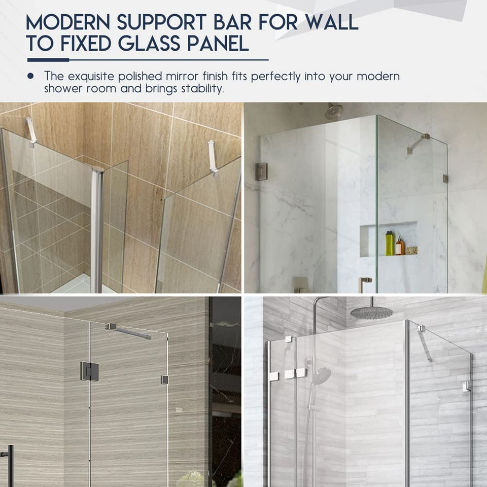 Stainless Steel Frameless Shower Door Fixed Panel WallToGlass Support