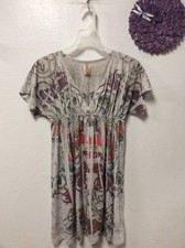 Bellezza Womens Dress Size Small Shades of Gray and Red Deep V Neck 69