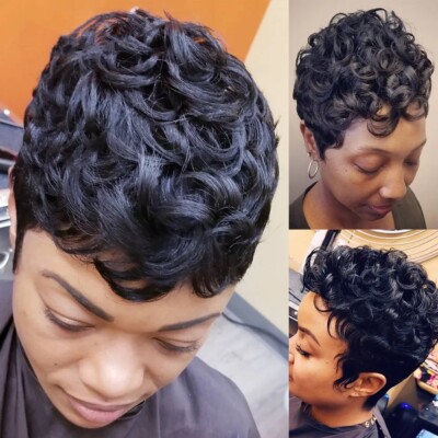 Pixie Cut Human Hair Wig For Women Brazilian Fashion Daily Wavy Wigs 