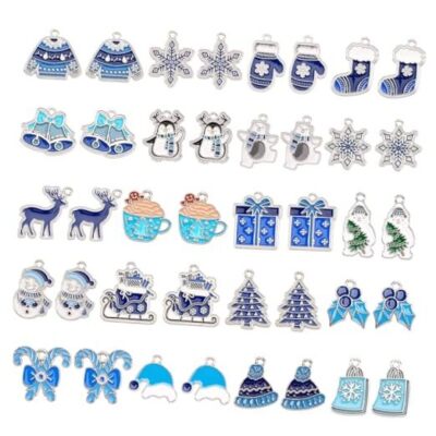  Charms, 40Pcs/20 Pairs Christmas Charms for Jewelry Making, Snowflake Winter