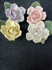 Set Of 4 Ceramic Handmade, Hand Painted Roses Pink Purple Yellow Two Toned 2x2x2 — photo 1