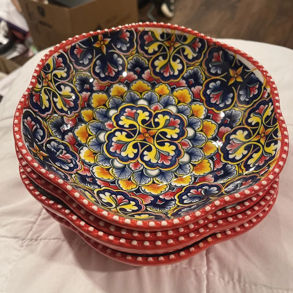 Cuencos de plomo Henxfen brillantes coloridos de cerámica roja mexicana pasta grande bohemia 27 oz Foto 4 de 4