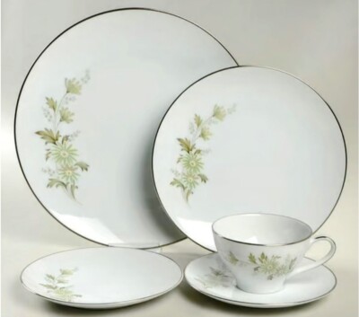 Vintage Platinum Noritake Soroya 5 Piece Service Set For 8