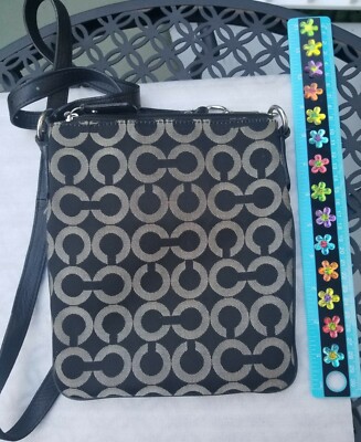 【希少】OLD COACH Dulles Bag leather black w/COA - COACH #43642 Kristin Signature Graphic Op Art Swingpack
