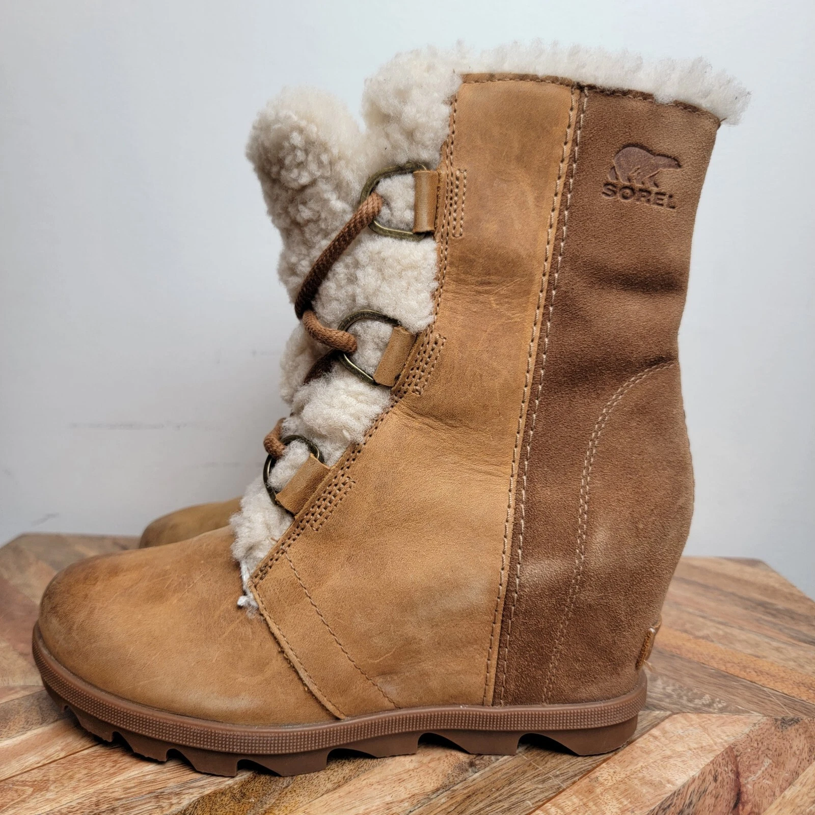 sorel joan of arctic wedge shearling ankle boot bootie sherpa boots