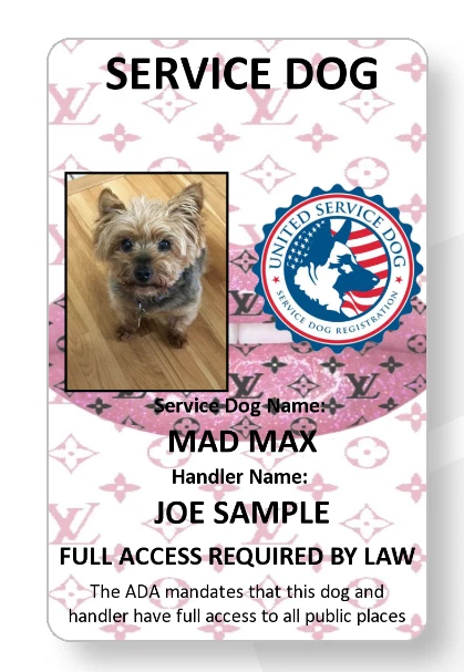 Louis Vuitton Service Dog Emotional support Therapy Dog ID card