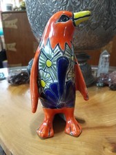 Vintage Mexican Pottery penguin figurine. Hand-painted, colorful