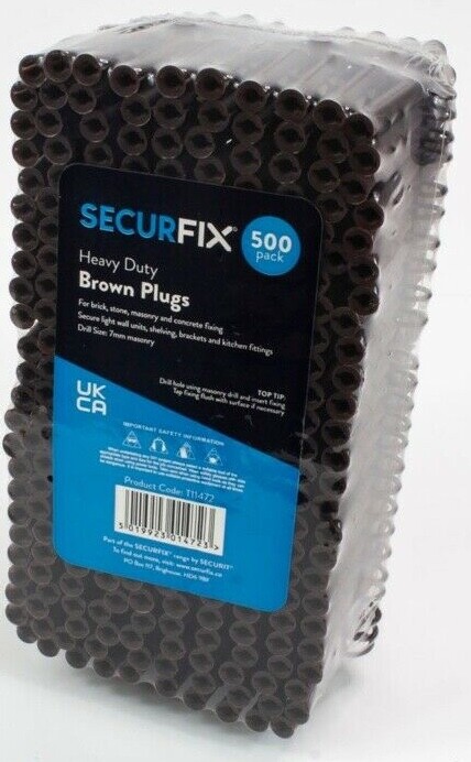 500x Securfix Brick Stone Masonry Concrete Heavy Duty Brown Wall Raw Plug Fixing