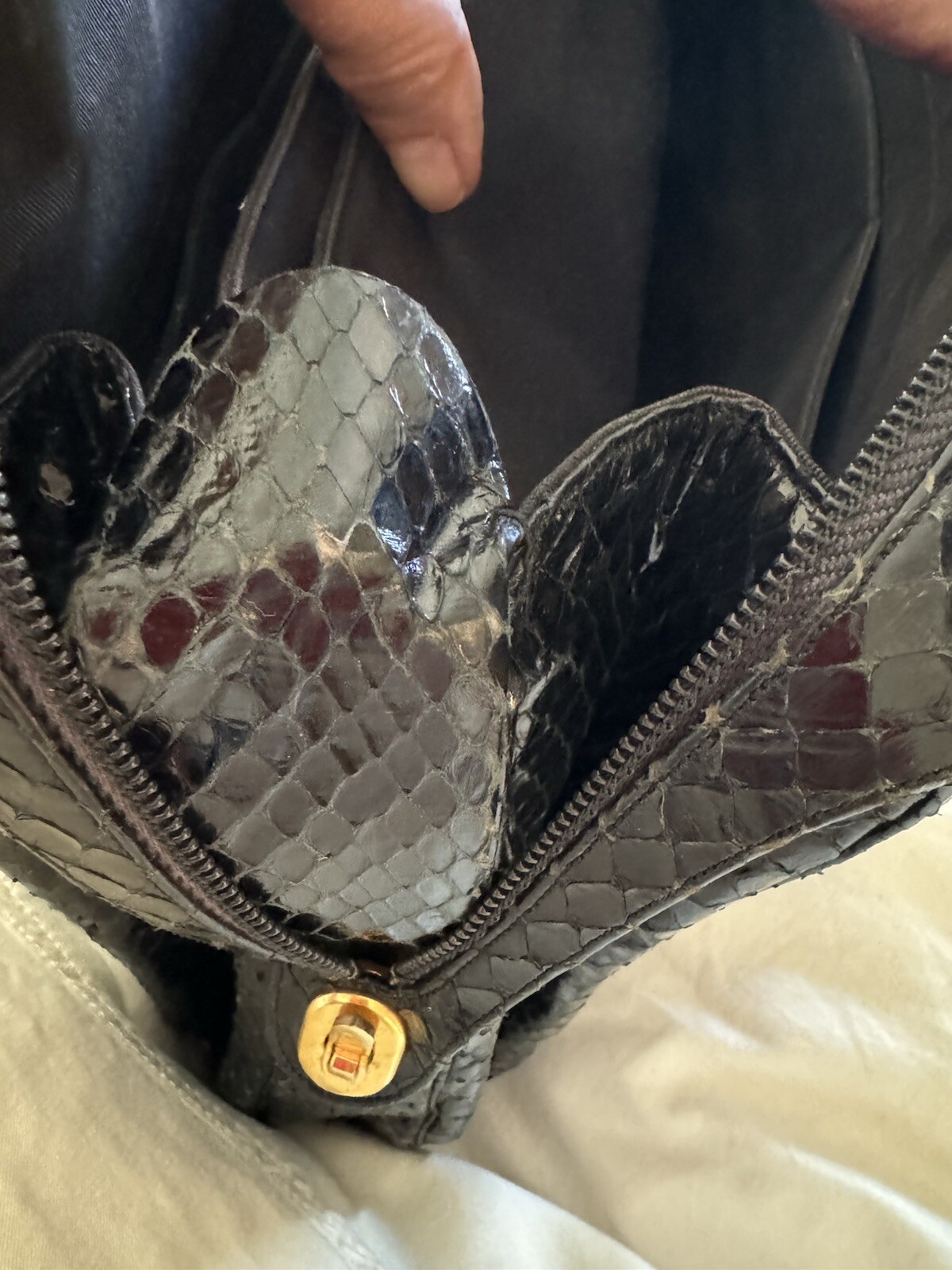 Vintage Judith Leiber Black Python Snakeskin Hand… - image 4