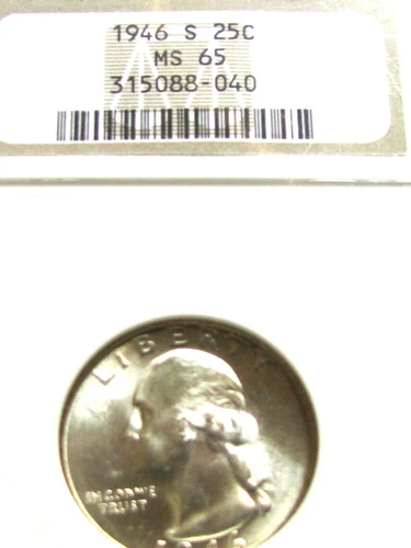 1946 S WASHINGTON QUARTER NGC MS65, NICE