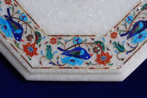 15" Marble Side End Table Handmade Lapis Pietra dura Inlay Work - Picture 3 of 3