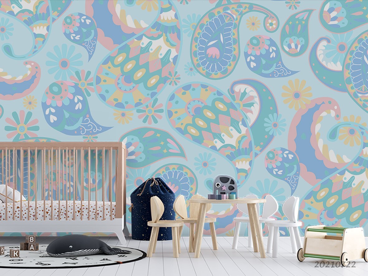 3D Watercolor Blue Feather Floral Wall Murals Wallpaper Murals Wall Sticker 888