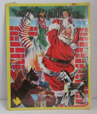 VINTAGE 60's Jaymar Christmas Santa Stockings Frame-Tray Puzzle NIP