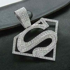 2Ct Round Cut Lab Created Diamond 'Superman' Charm Pendant 14K White Gold Plated