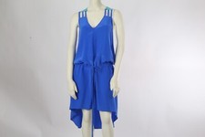 Mason Cobalt Blue Silk Sleeveless V Neck Hi-Low Drawstring Waist Dress Size 2