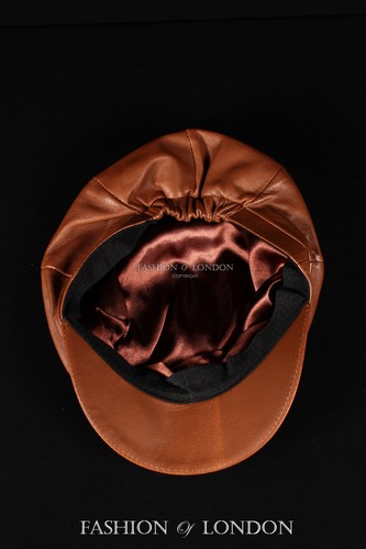 Tan GATSBY HAT Real Lambskin 100% Leather Cabbie Newsboy Bakerboy Golf Cap - Picture 4 of 4