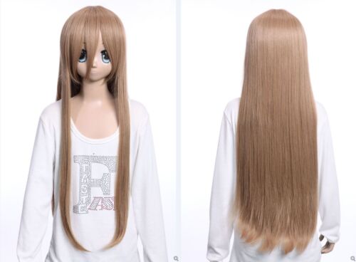 W-04-BC59 beige braun Brünett 80cm lang Cosplay Perücke Wig glatt Haare Anime  - Bild 1 von 5