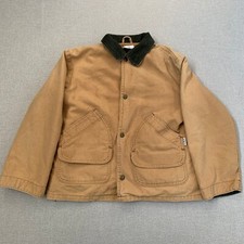 90s L.L. Bean Kids Canvas Barn Chore Jacket Corduroy Collar Khaki Size Small