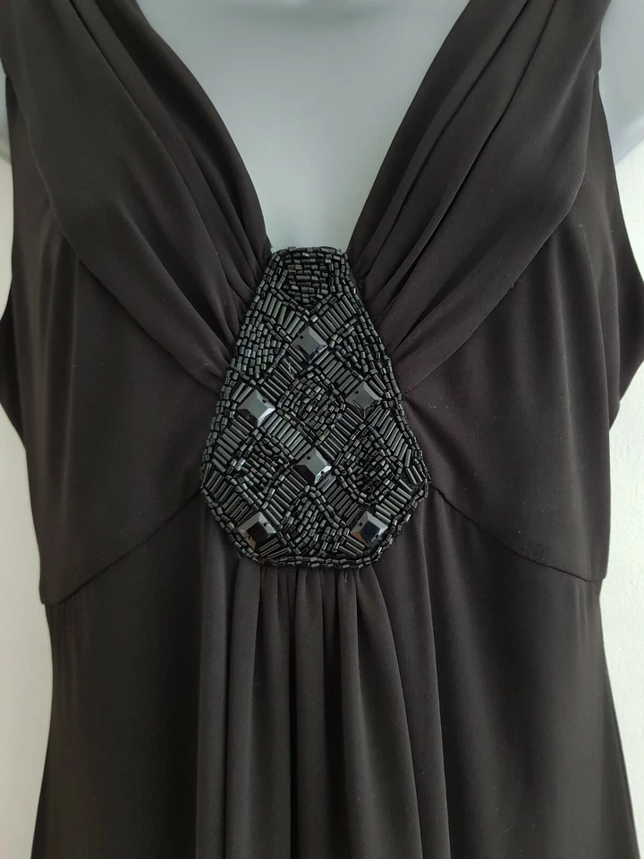 Linea Womens Black Jewelled Draped Ruched Sleeveless Bodycon Jersey Dress. UK 10 - Image 2 of 4