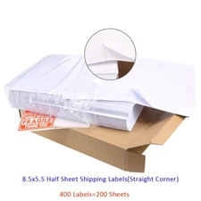 400 Half Sheet 8.5 X 5.5 Self Adhesive Shipping Labels 2 Per Sheet