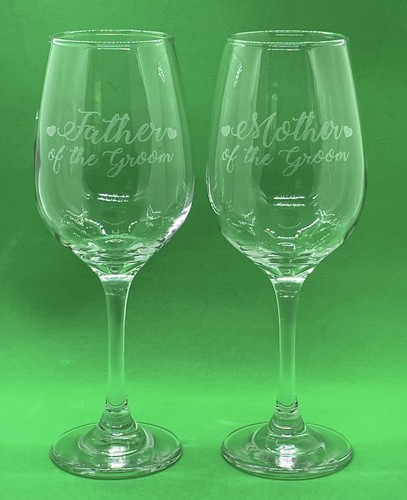 Father Mother of the Groom Wine Glasses Set of 2 Large 9" Etched Wedding