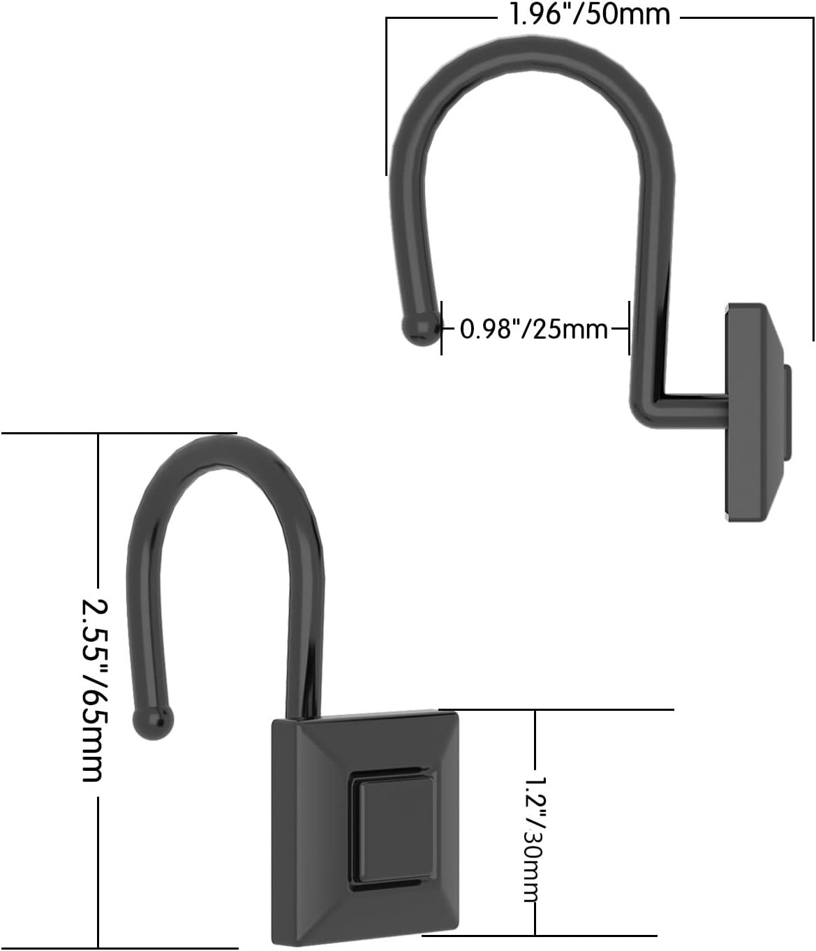 GILLAS Shower Curtain Decorative Hooks, Set of 12 Style A, Black 