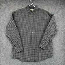 Eddie Bauer Button Up Shirt Mens Large Tall Gray Black Plaid Cotton Casual