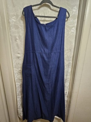 D.P.S. Blue Vintage Long A-Line Dress Sleeveless Tie Back Pocket Zipper 2X
