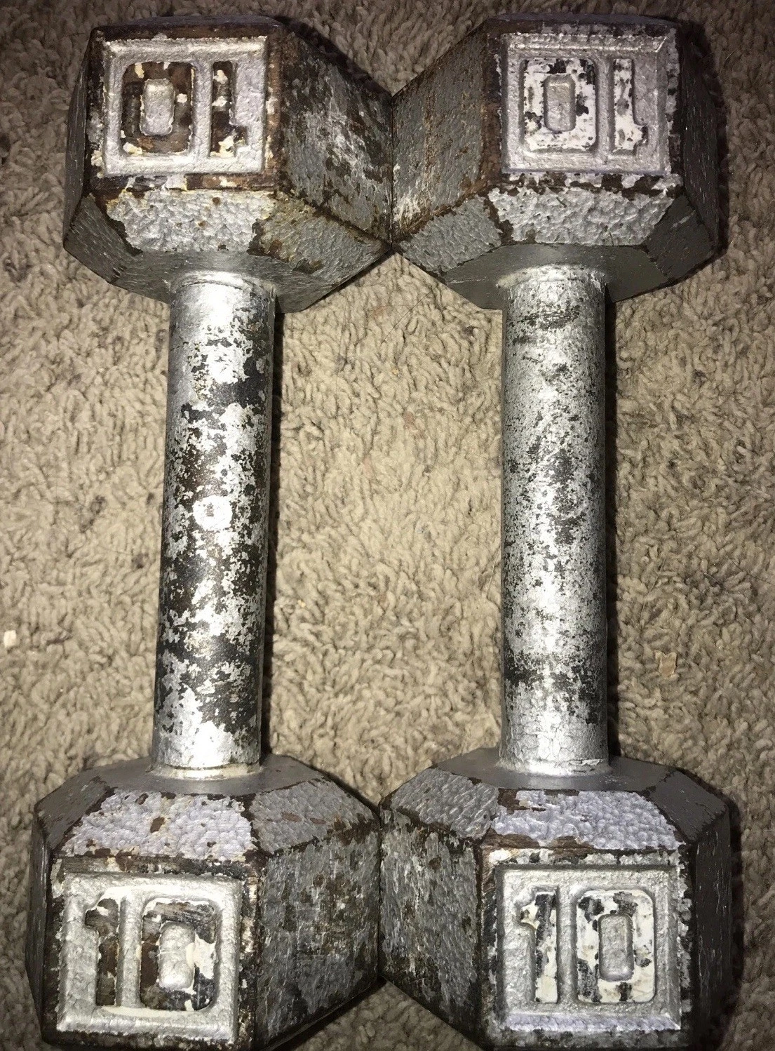 10 lb Steel DUMBBELLS PAIR CAST IRON HEX DUMBBELLS WEIGHTS 20 LBS TOTAL💪🏼 🇺🇸
