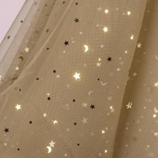 SHAYUAN 54" x 8 Yards Glitter Tulle Fabric Rolls Golden Stars 54 Inches, Gold