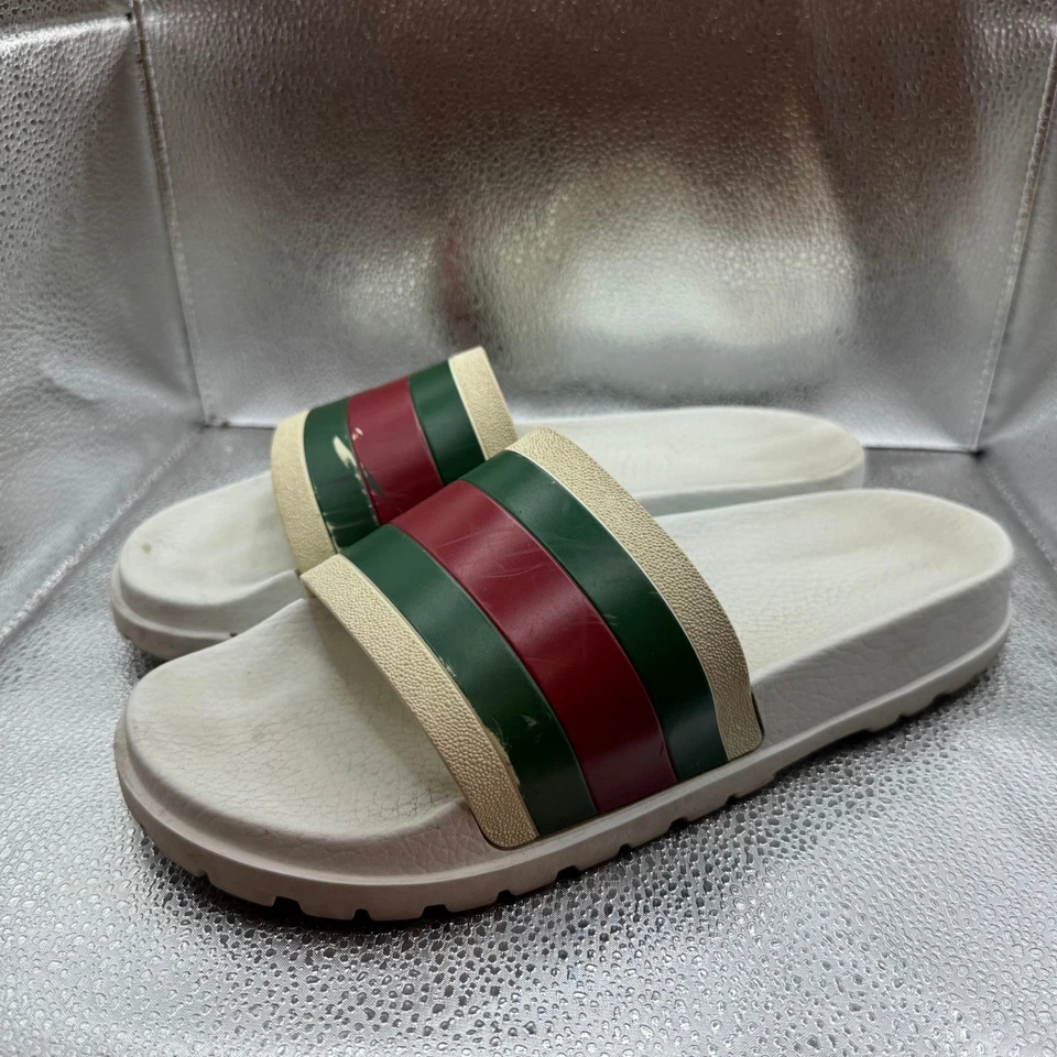 Size 10 - Gucci Pursuit Web Pool Beach Resort White Red Green Slides Sandals - Image 4 of 4