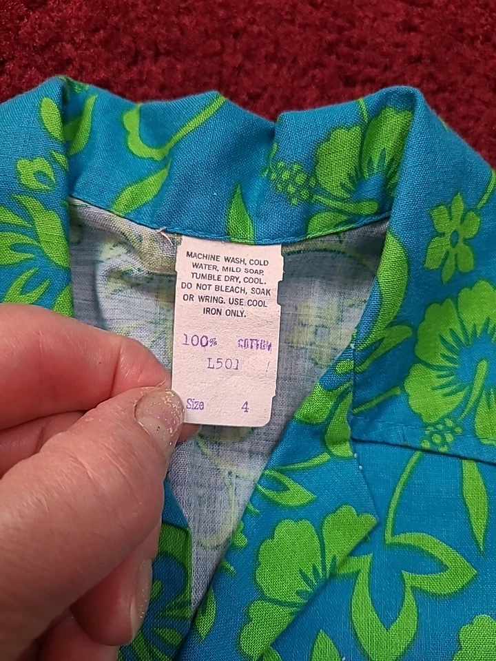 Conjunto Camisa y Pantalones Cortos Estampado Hawaiano De Colección Niños Talla 4 Azul y Verde  Foto 3 de 3