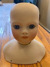 Vintage Porcelain Bisque Doll Head, Bust Glass Eyes , Signed No 8 LADY GIRL 2