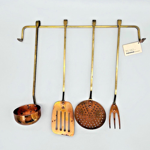 MCM Benjamin & Medwin Douro Solid Copper & Brass Wall Mount Kitchen Utensil Set
