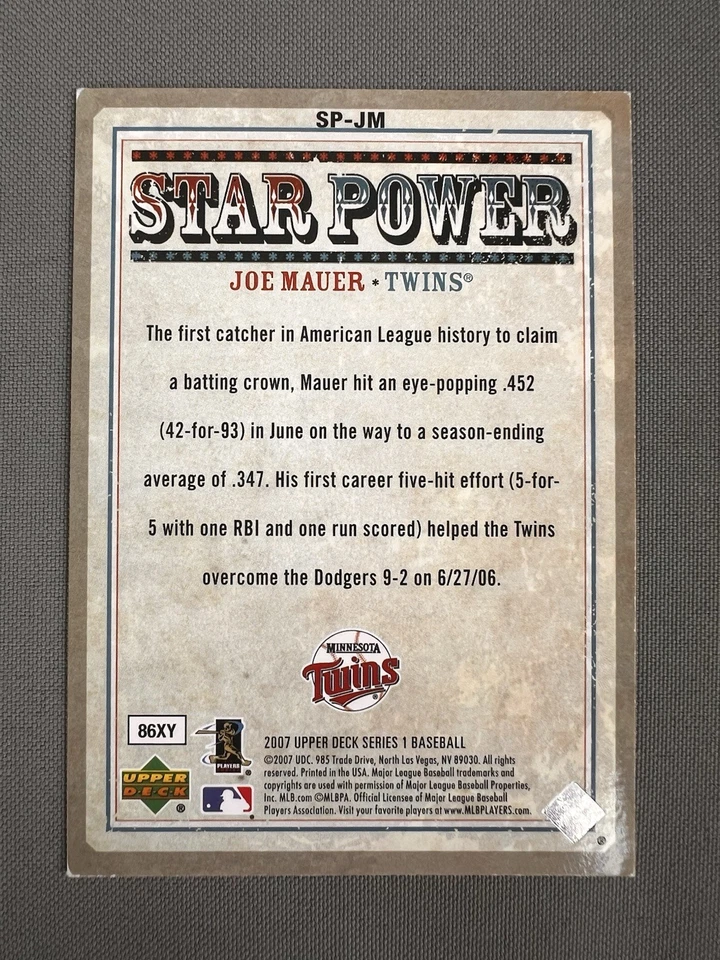 2007 Upper Deck - Star Power Joe Mauer #SP-JM - Image 2 of 2
