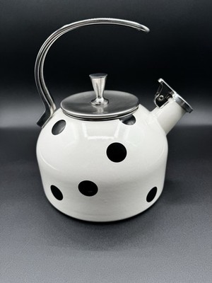 Kate Spade New York Lenox Deco Dot Whistling Tea Kettle White Black Polka Dot